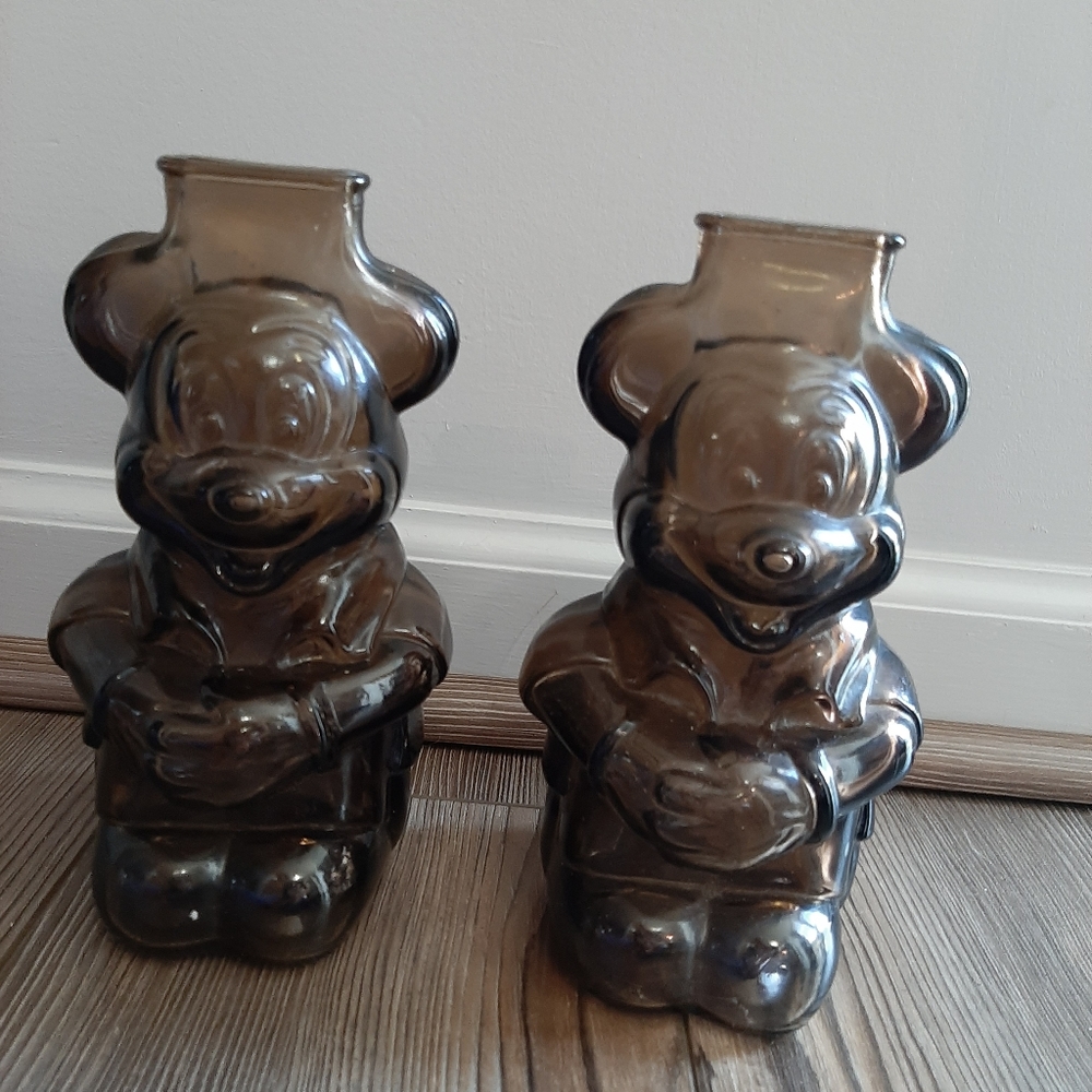 Set of 2 glass antique Mickey Mouse banks